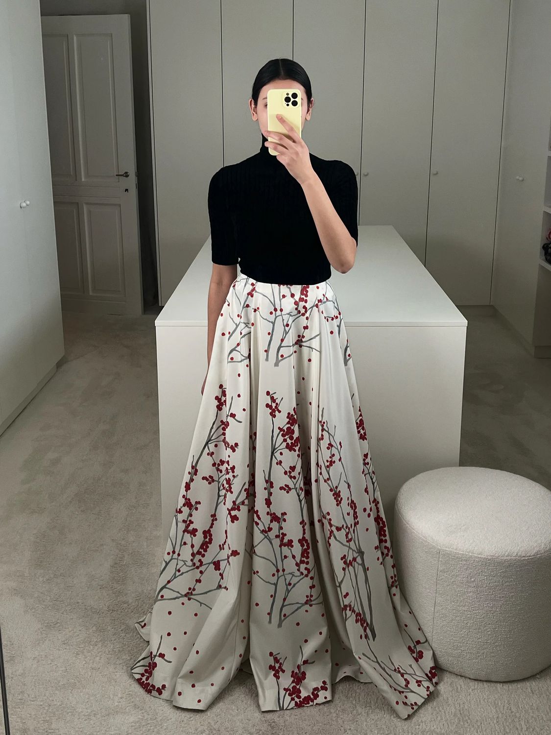 Bern-Kennedy Skirt, Color: red berry branch vanilla white, Size: 38