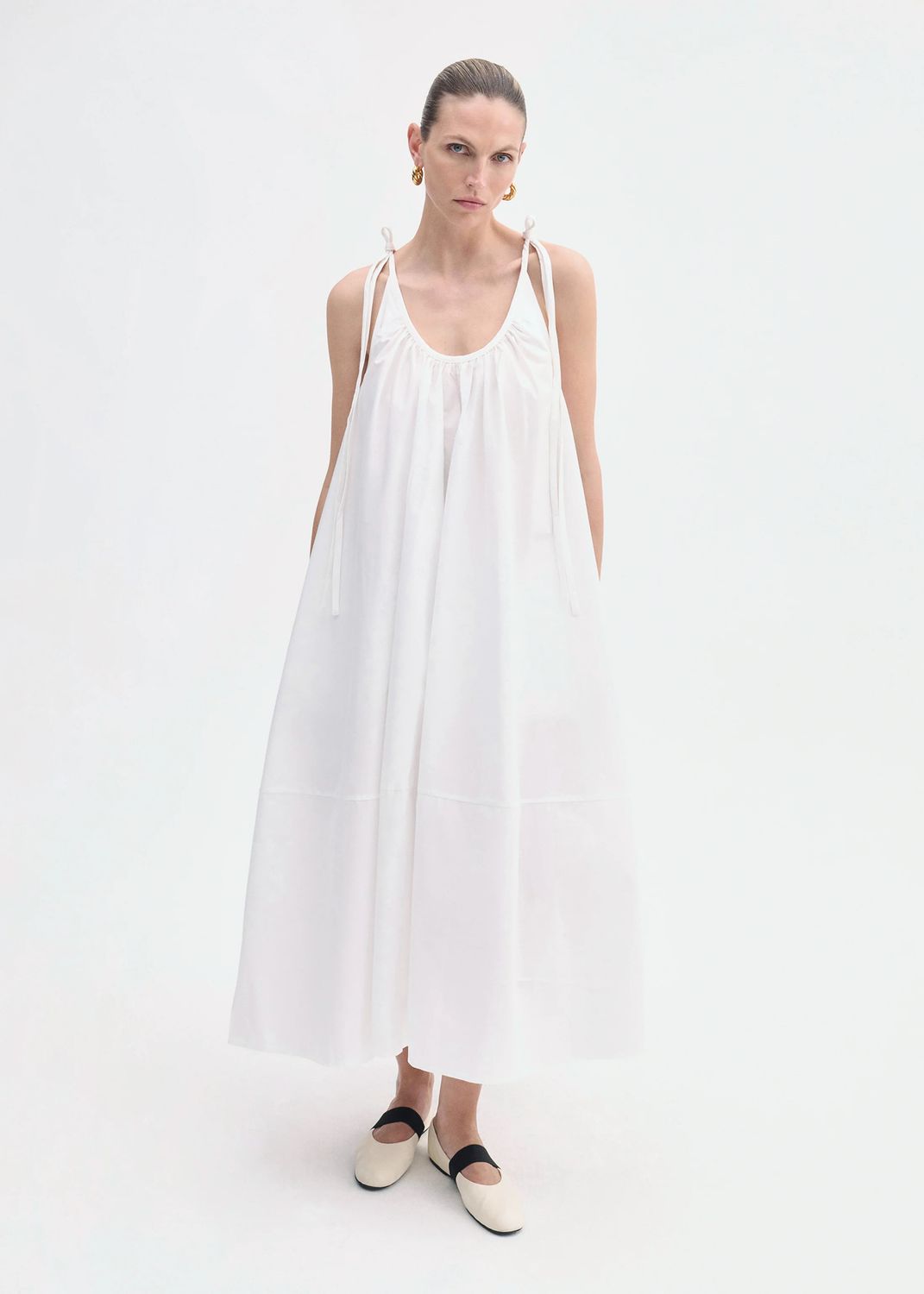 CO-Gathered Maxi Dress, Color: white, Size: XS