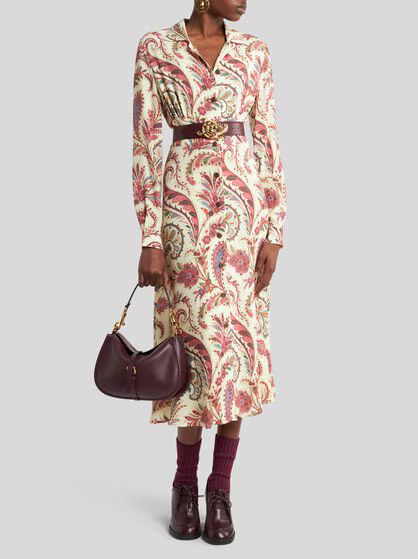 Etro-Robe Midi Paisley ML, Size: 42, Color: ivory/pink