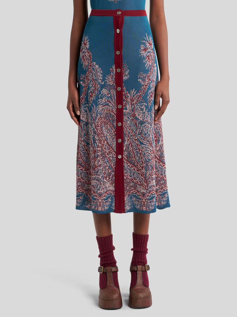 Etro-Knit Midi Skirt, Size: 42, Color: blue