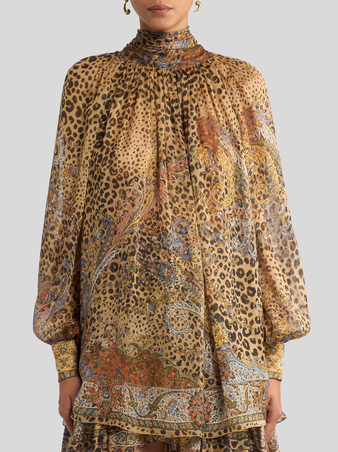Etro-Silk Blouse Tie Neck, Color: leopard/paisley, Size: 40