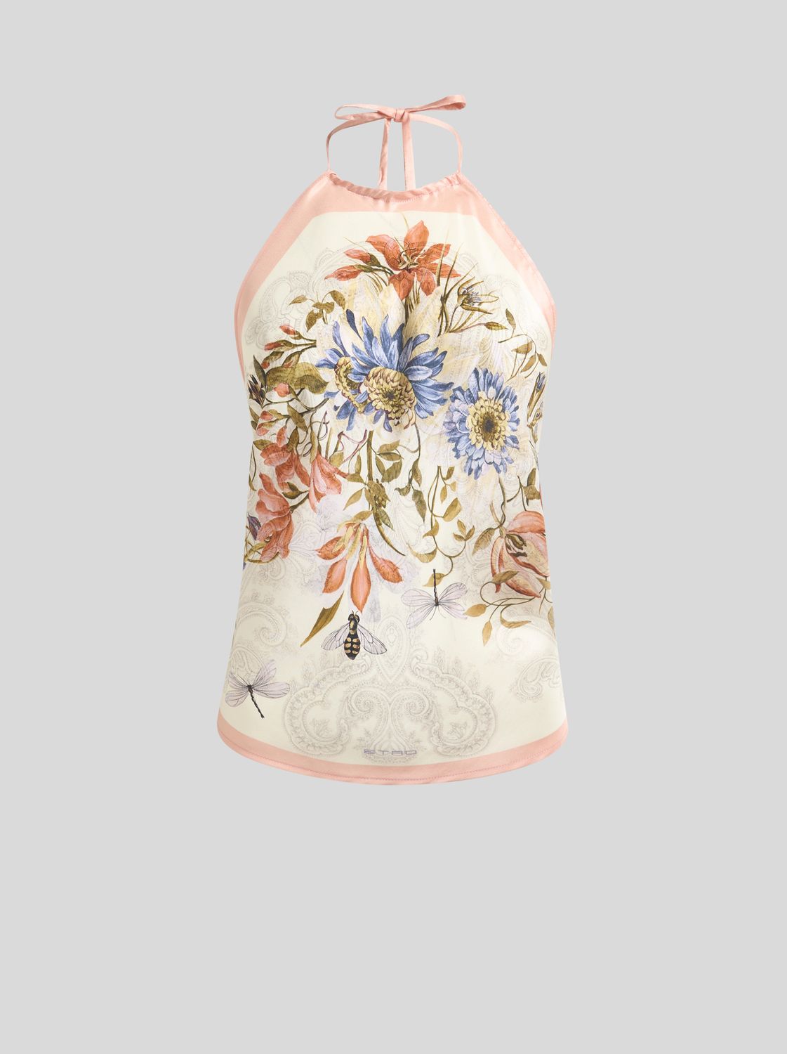 Etro-Tie Up Bandana Top Open Back, Color: flowers/ivory pink, Size: OS