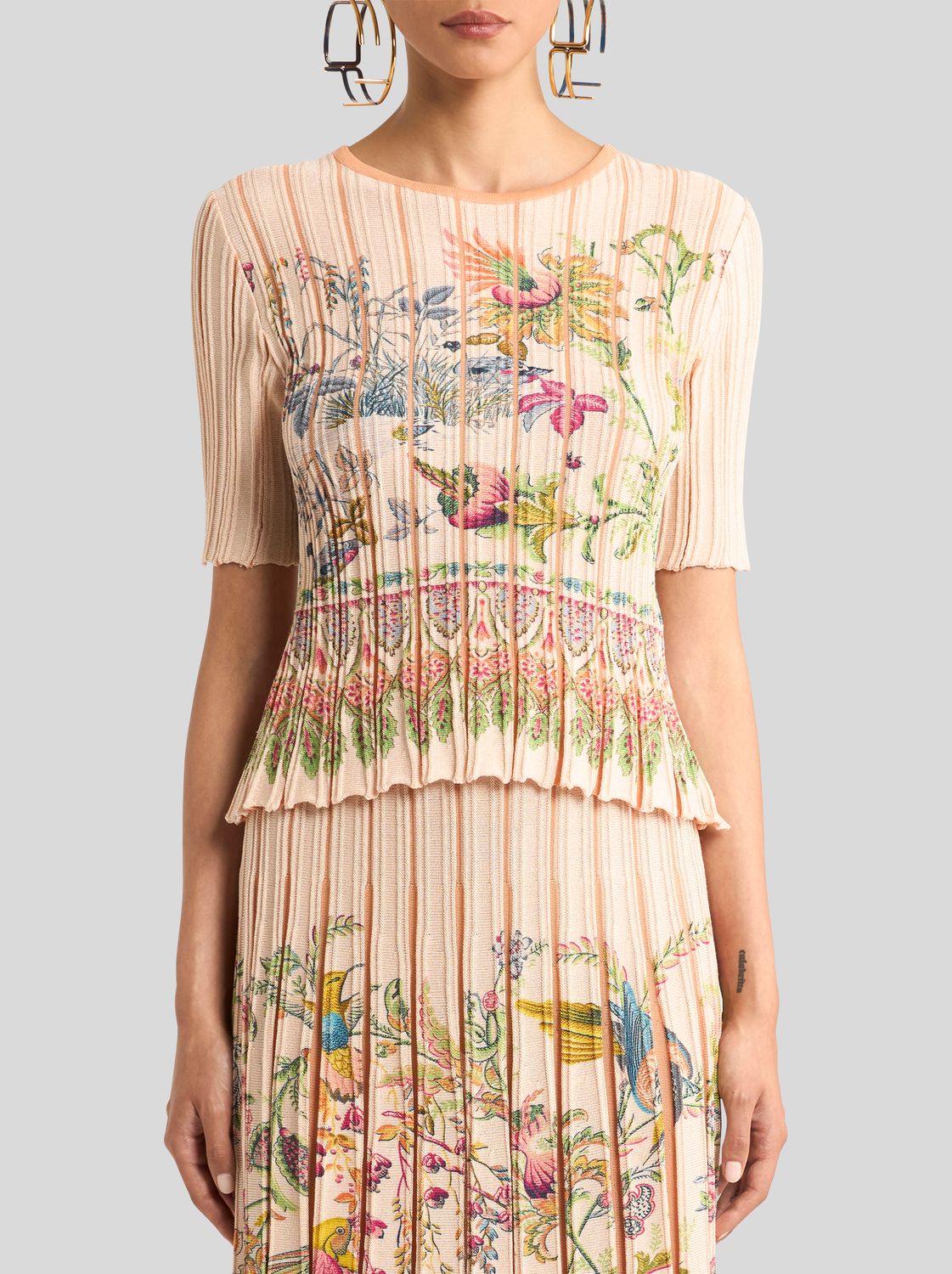 Etro-Pleated Knit Skirt and Top, Color: pink/multi, Size: 42