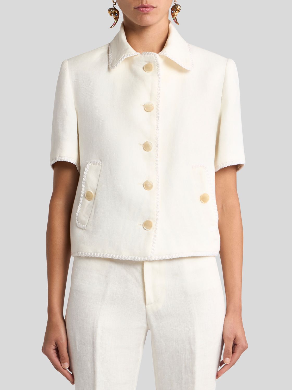 Etro-Jacket  Linen SS, Color: white, Size: 40