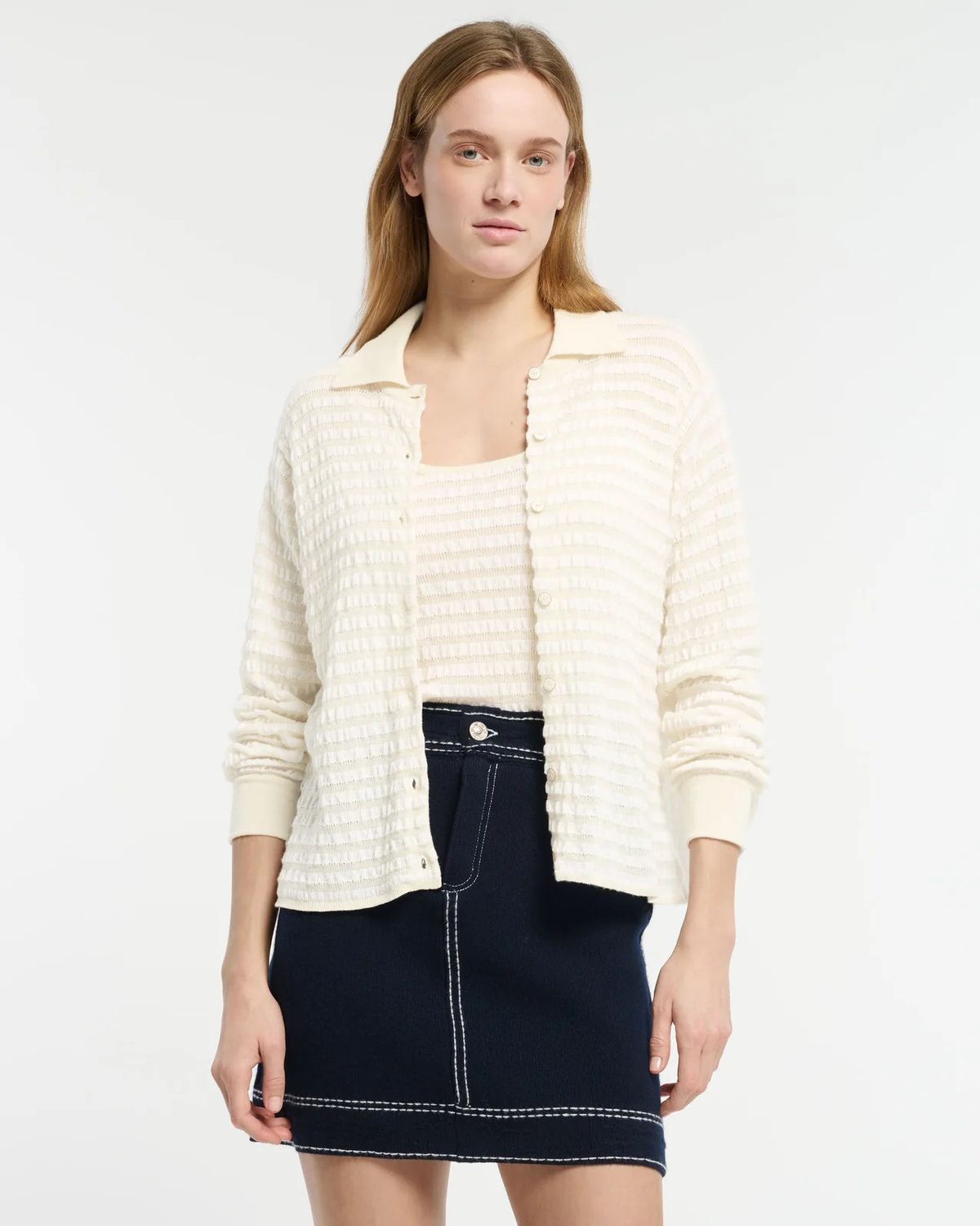 Bar-Seersucker Twinset, Color: chantilly, Size: S