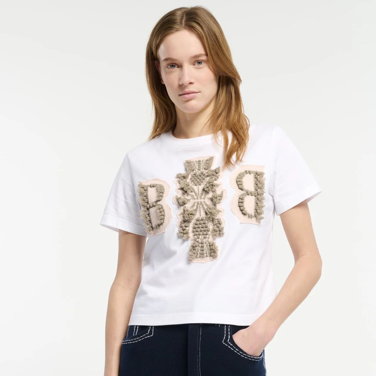 Bar-Cropped Logo T-Shirt, Color: light pink, Size: S