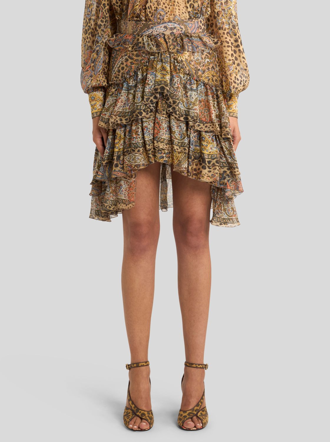 Etro-Silk Leopard Print Skirt, Color: brown leo, Size: 42