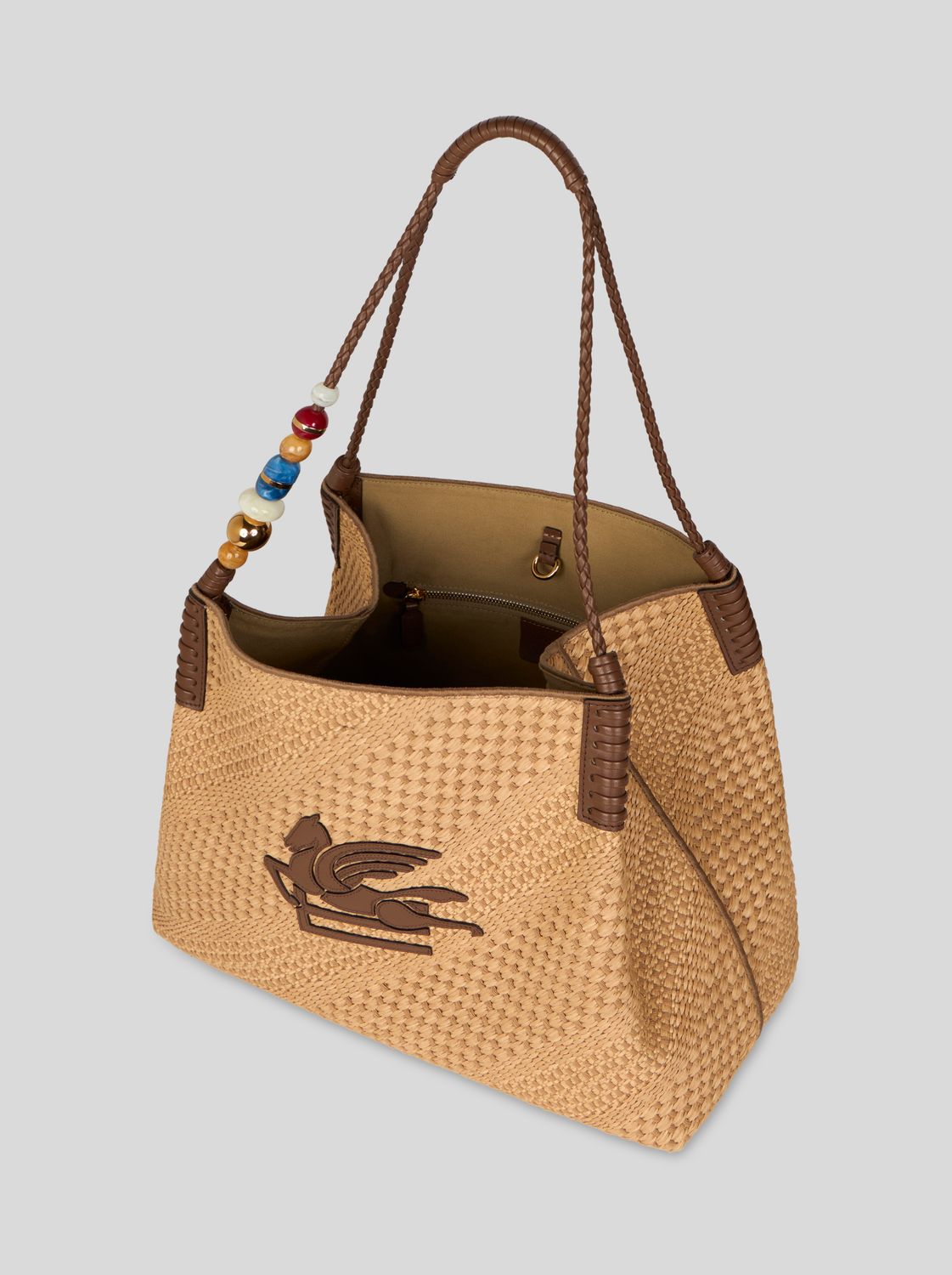 Etro-Logo Raffia Shoulder Bag, Color: beige, Size: OS