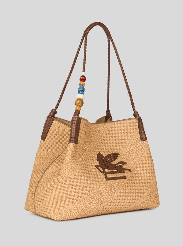 Etro-Logo Raffia Shoulder Bag