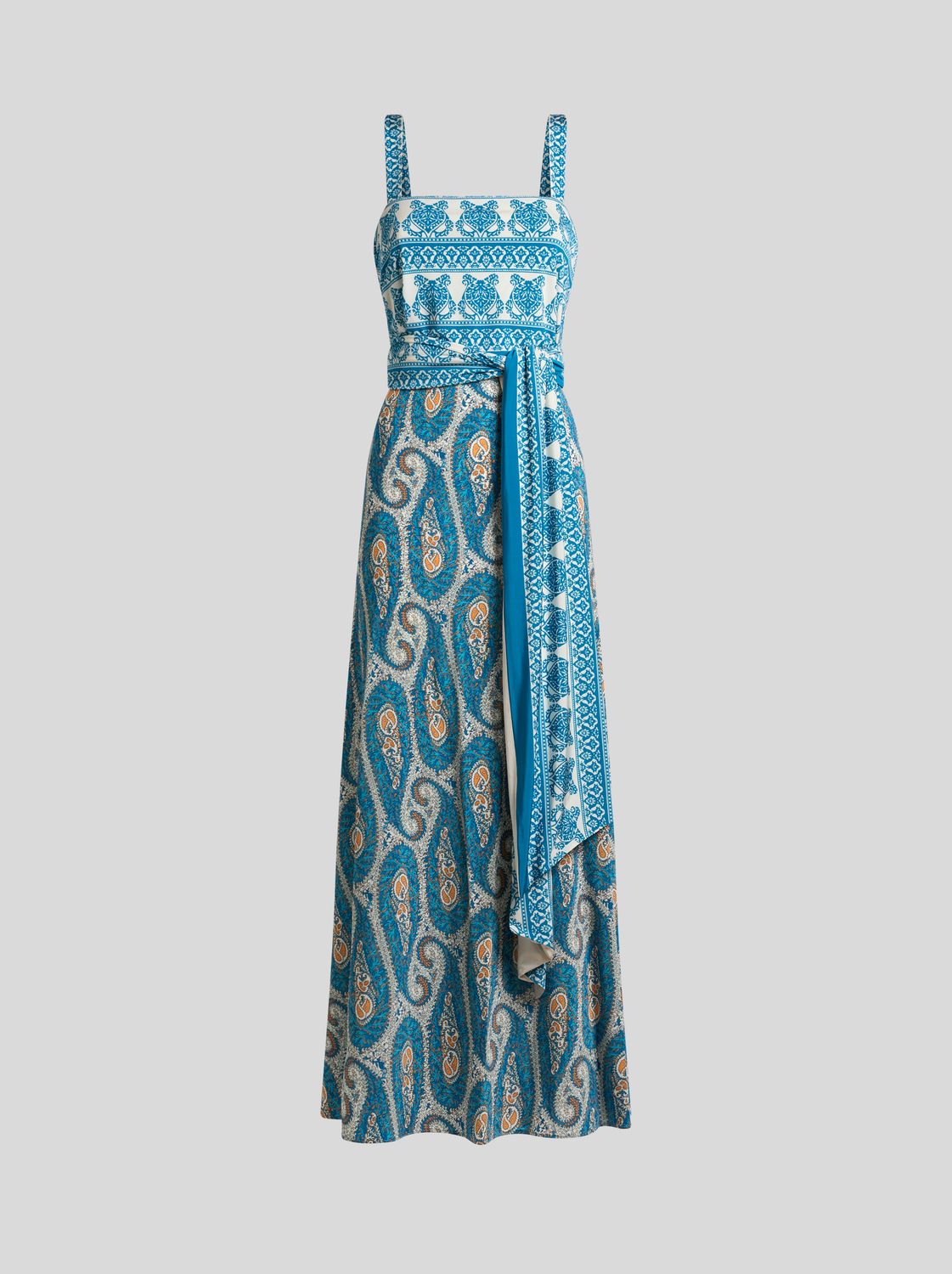 Etro-Maxi Dress Straps Tie Waist, Color: blue, Size: 42