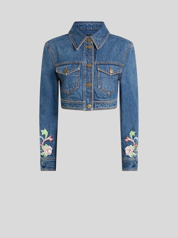 Etro-Cropped Denim Jacket Embroideries