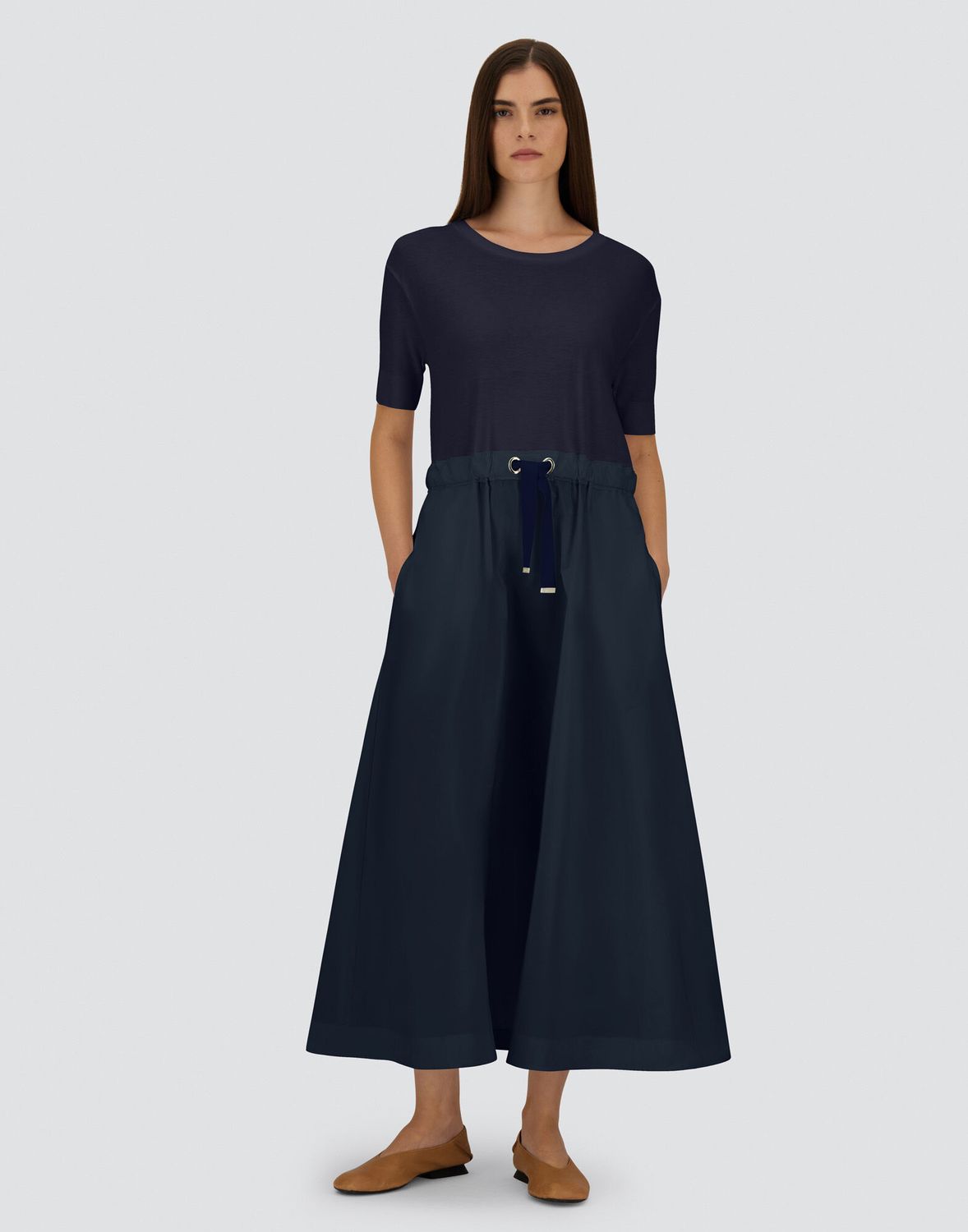 Her-SS Dress Glam Knit Top &amp; Taffeta Skirt, Color: navy, Size: 42