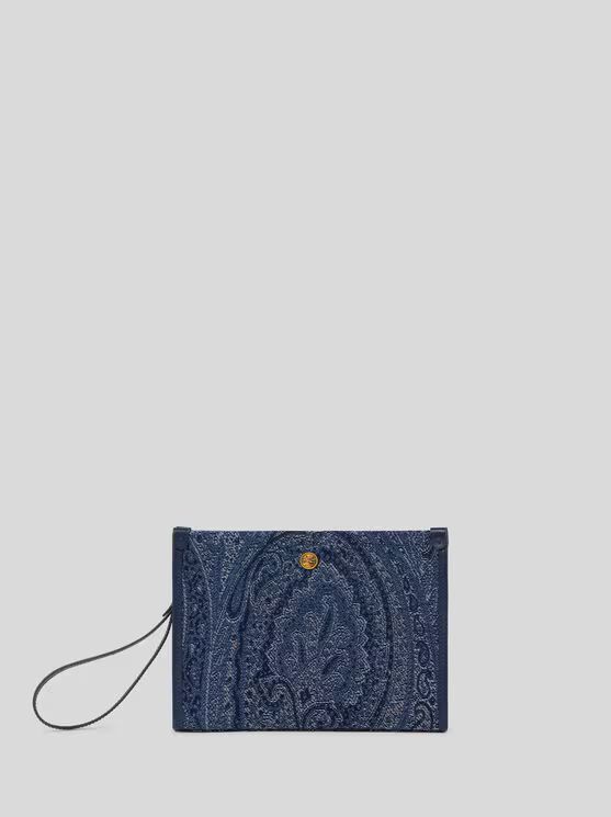 Etro-Denim Jacquard Pouch, Color: medium blue, Size: M
