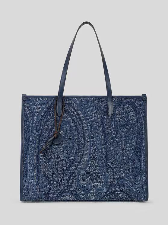 Etro-Shopping Lovetrotter Bag Jacquard Denim, Color: medium blue, Size: L