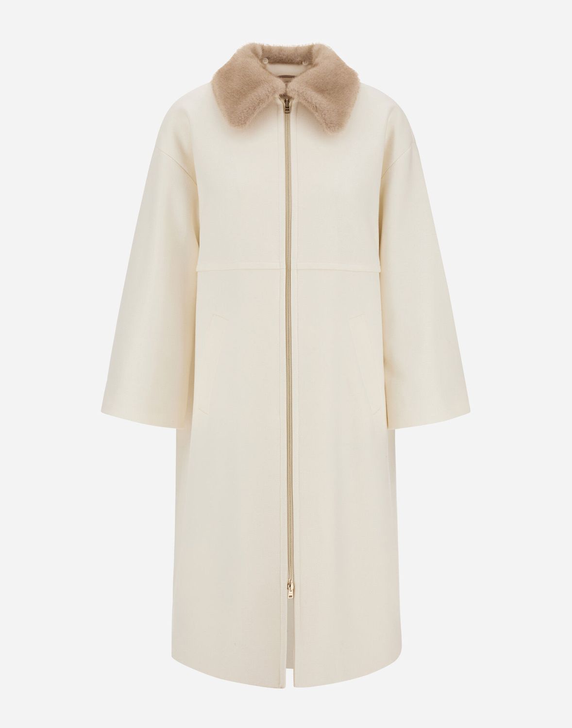 Her-Long Wool Faux Fur Collar Coat, Color: white, Size: 42
