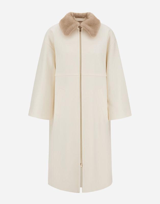Her-Long Wool Faux Fur Collar Coat