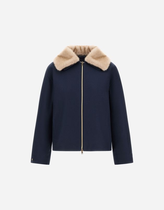 Her-Wool Short Coat Faux Fur Mink Collar