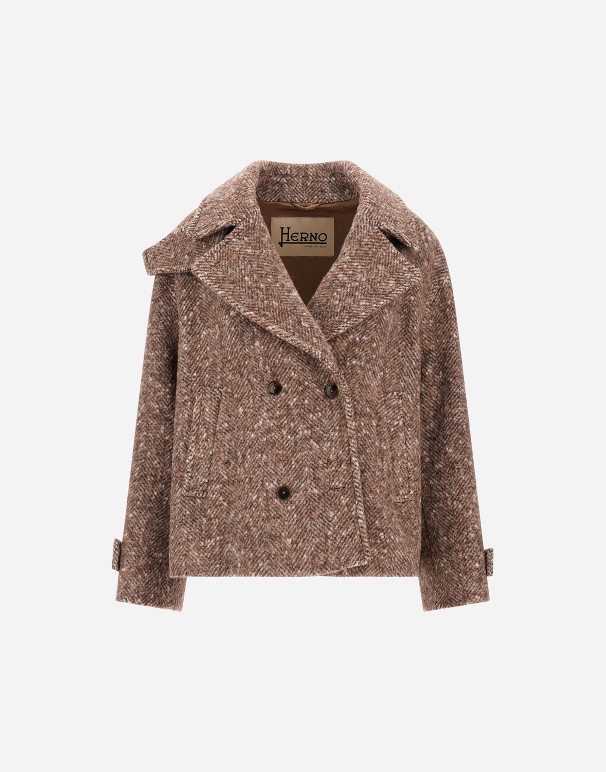 Her-Short Alpaca Wool Herringbone Jacket, Color: brown, Size: 40