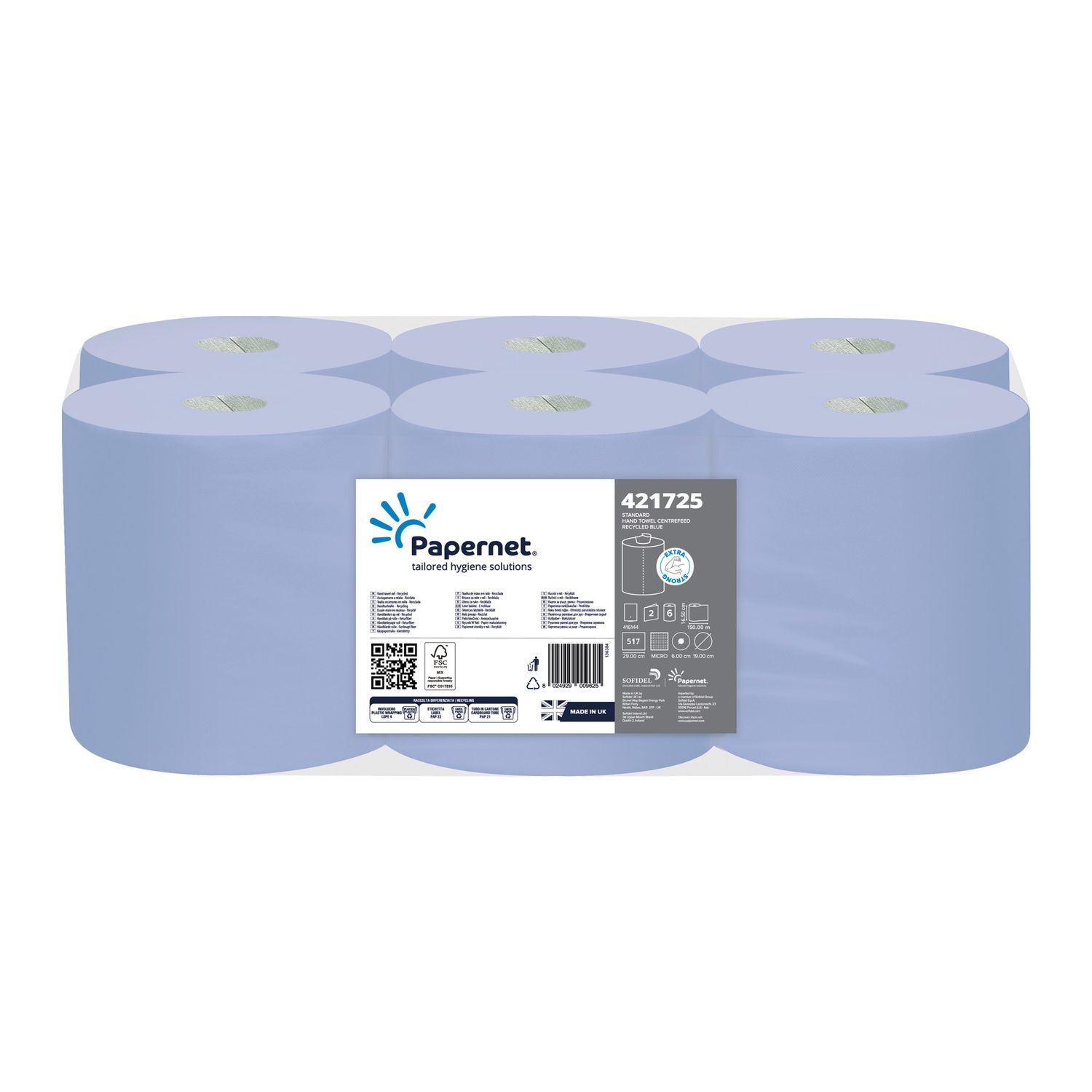 Papernet Blue Centrefeed Rolls 150x6 Rolls