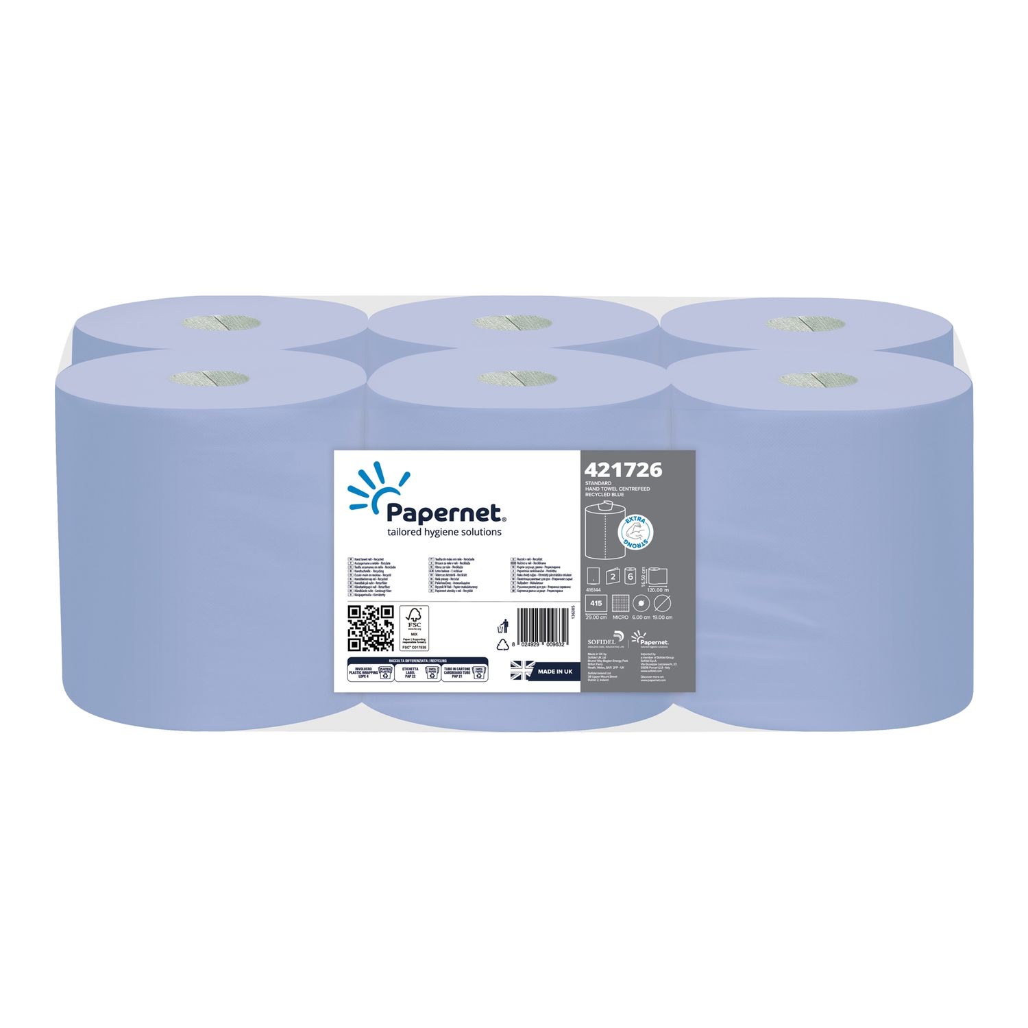 Papernet Blue Centrefeed Rolls 120x6 Rolls