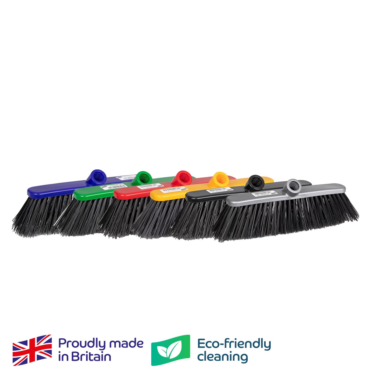 Homeware Brooms - Blue, Green, Red & Yellow - Stiff Bristle Head