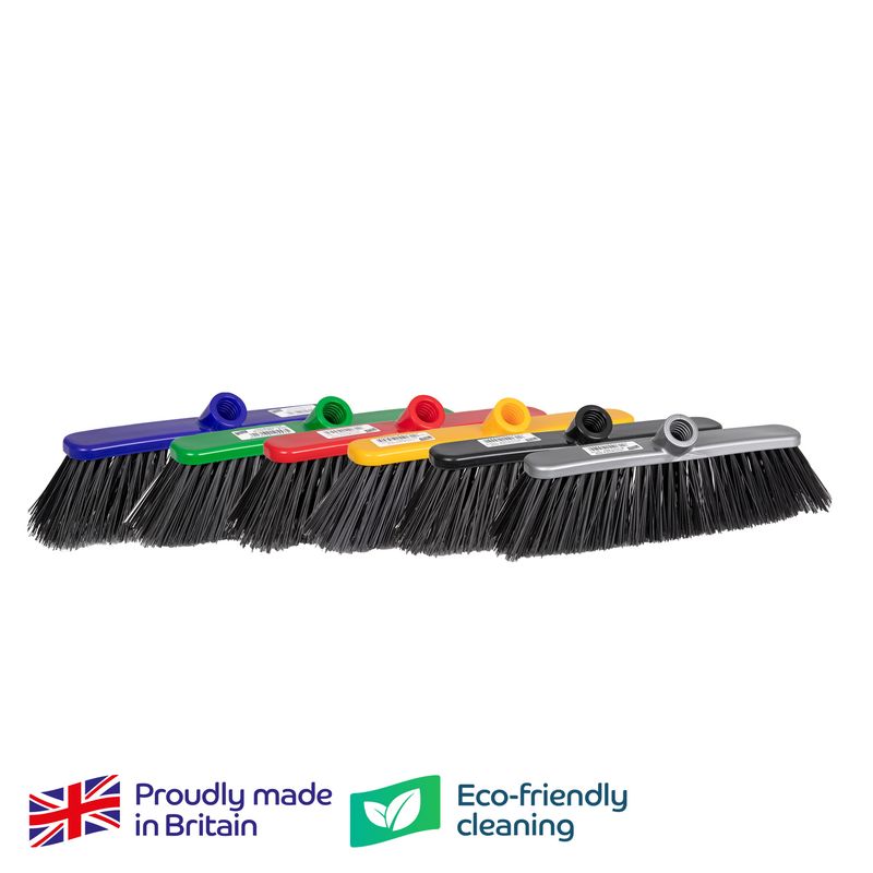 Homeware Brooms - Blue, Green, Red & Yellow - Stiff Bristle Head