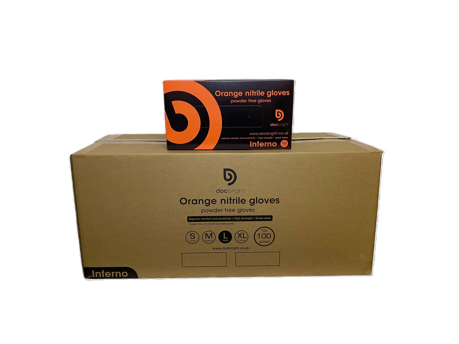 Doc Bright Inferno Nitrile Gloves - Case of 1000 (Orange)