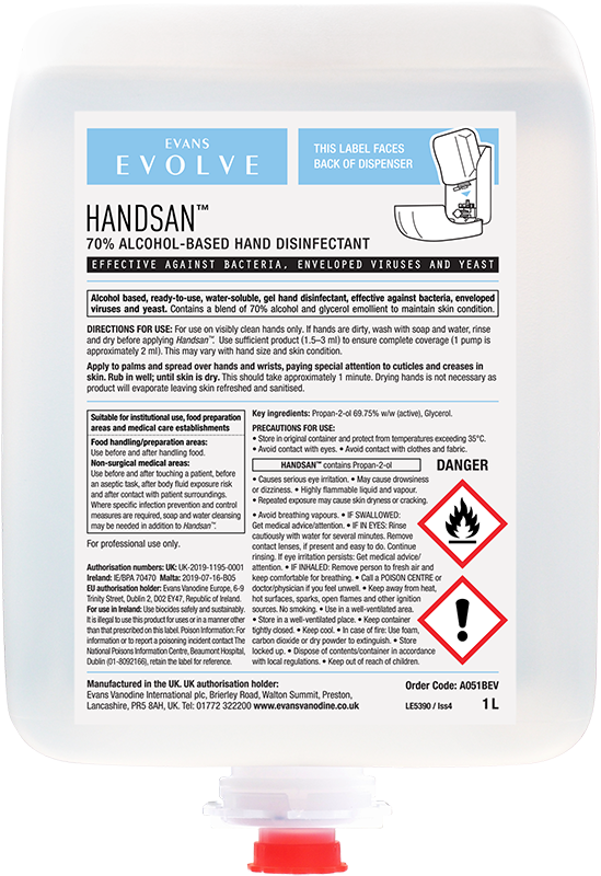 Evans Vanodine Handsan Hand Sanitiser 1 Litre