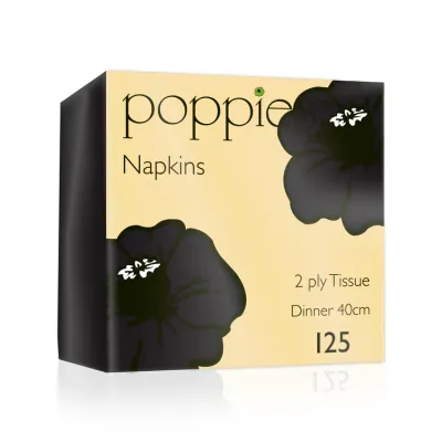 Poppies Dinner Napkins 2 Ply Black - Case of 2000