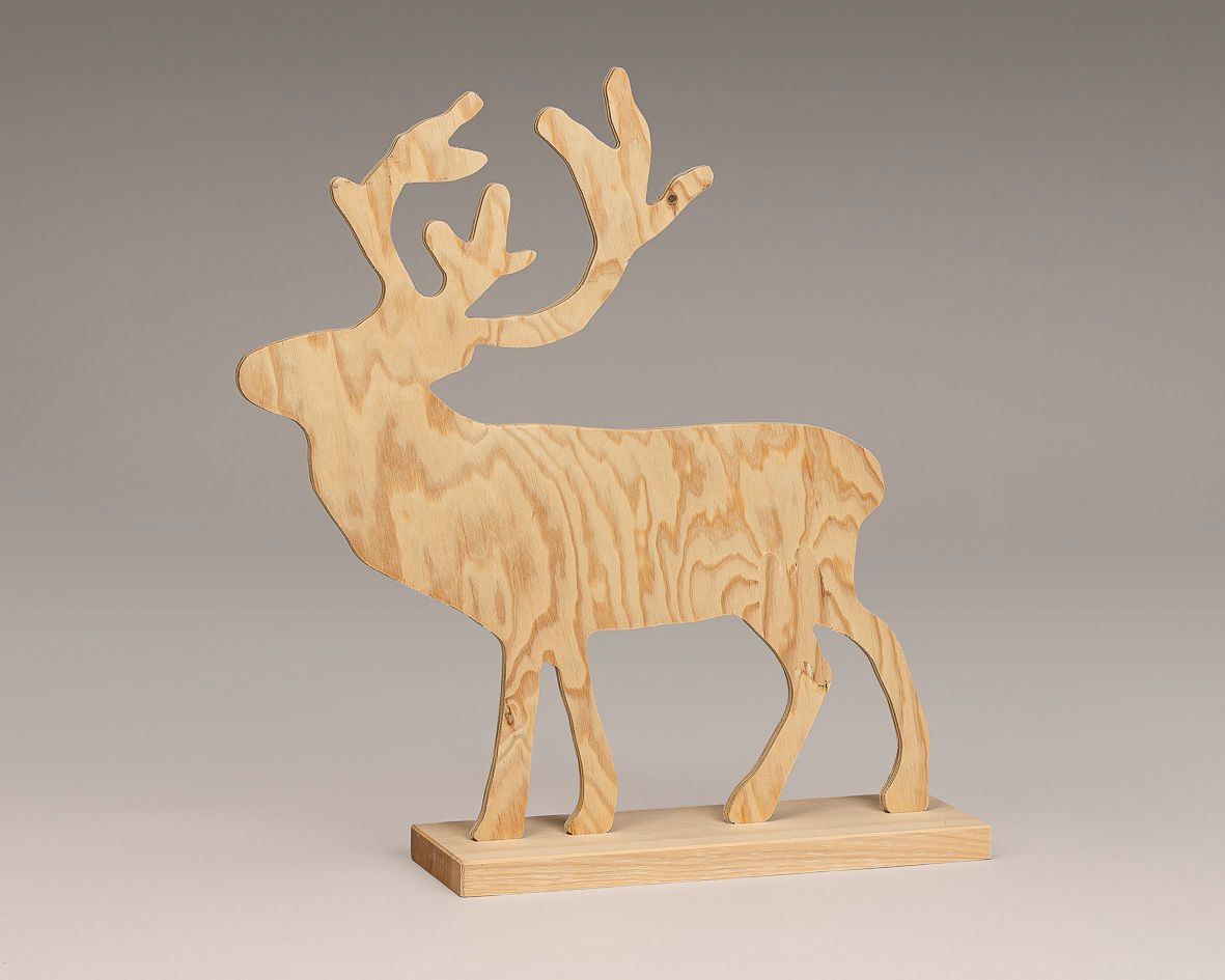 Deko Hirsch aus Seekiefer-Sperrholz mit Sockel