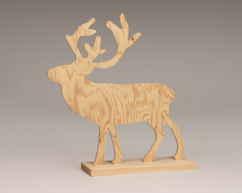 Deko Hirsch aus Seekiefer-Sperrholz mit Sockel