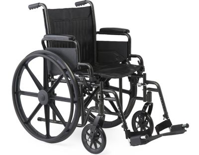 20 20" Wide K1 Basic Vinyl Wheelchair with Swing-Back Desk-Length Arms and Swing-Away Footrests