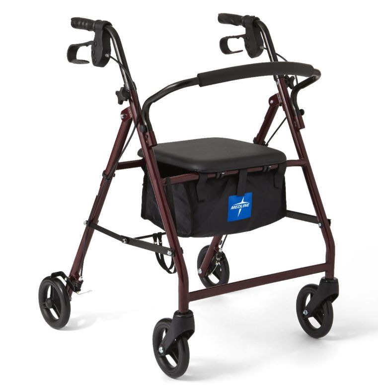 Basic Steel Rollator with 6" Wheels, Burgundy