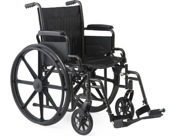 20" Wide K1 Basic Vinyl Wheelchair with Swing-Back Desk-Length Arms and Swing-Away Footrests