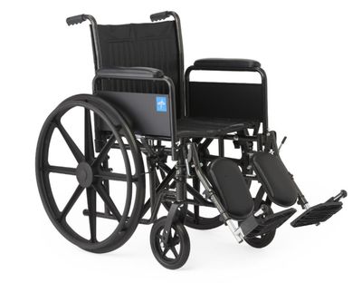 18" Wide K1 Basic Vinyl Wheelchair with Full-Length Arms and Elevating Leg Rests