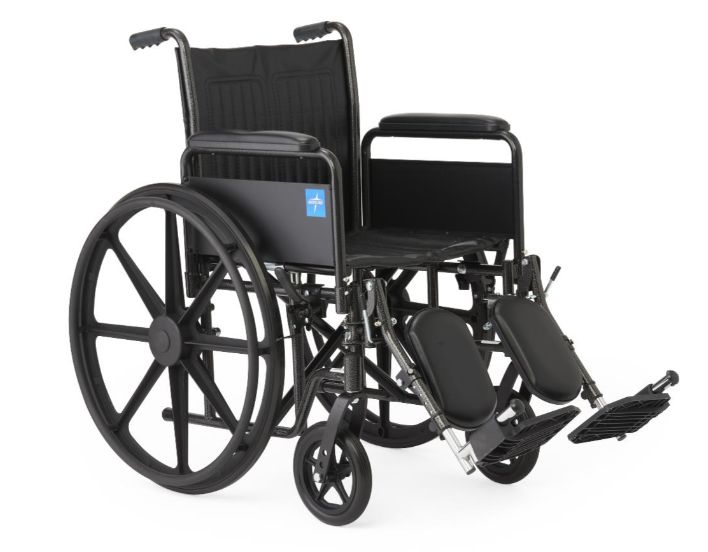18" Wide K1 Basic Vinyl Wheelchair with Full-Length Arms and Elevating Leg Rests