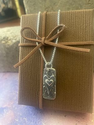 Long Rectangle Heart on Heart Pendant