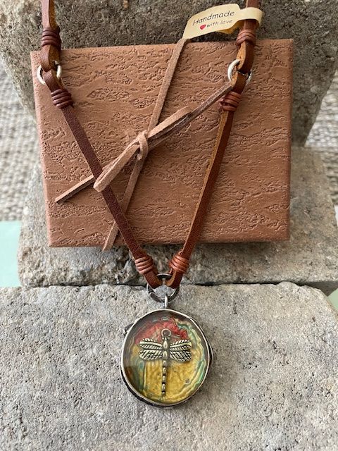 Large Resin Dragonfly on Leather