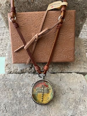 Large Resin Dragonfly on Leather