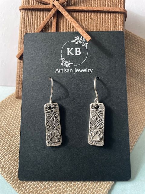 Paw Print with Heart Texture Earrings