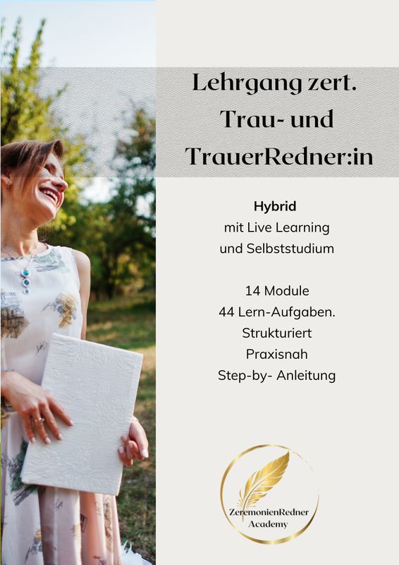Kombi-Lehrgang Trau- und Trauerredner:in werden mit Live Learning Kombi-Lehrgang Trau- und Trauerredner:in werden mit Live Learning