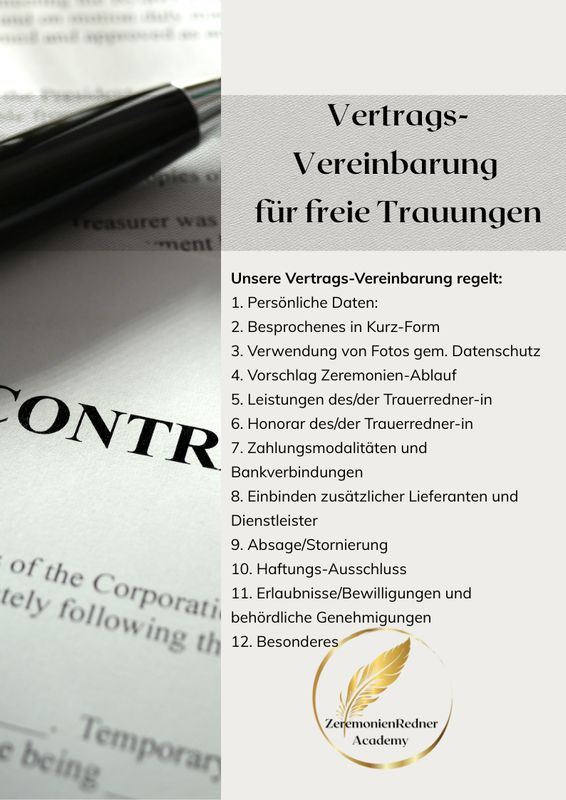 Vereinbarung für freie Trauungen