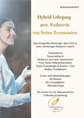 Lehrgang zert. Redner:in freie Zeremonien Hybrid Ausbildung