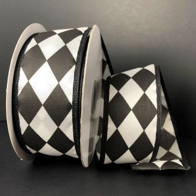 2.5&quot;x 10 yd Wired Harlequin Ribbon Black/White