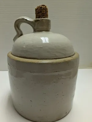 Antique Vintage Small Stoneware Whiskey Jug 6&quot; x 8&quot; with Corncob