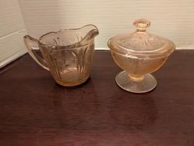 Vintage Pink Cherry Blossom Depression Glass Sugar and Creamer