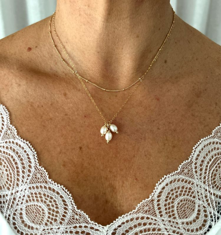 Gold triple pearl drop necklace