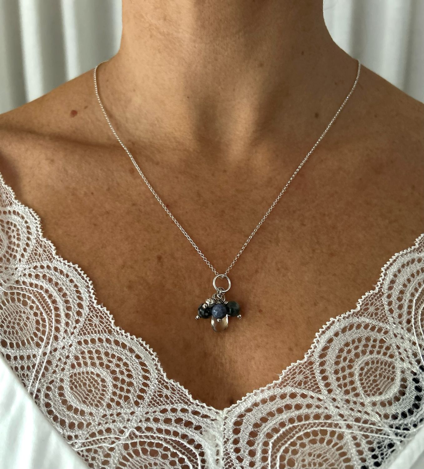 Silver multi gemstone necklace