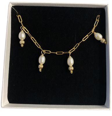 Gold Drawn chain pearl bracelet