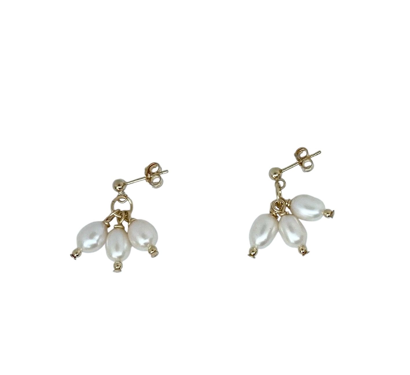 Gold triple pearl drop earrings